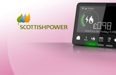 Scottish Power logo and digital energy monitoring device banner