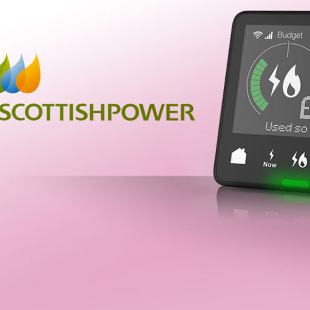 Scottish Power logo and digital energy monitoring device banner