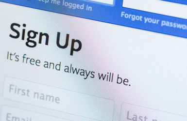 A screenshot of Facebook website sign up page