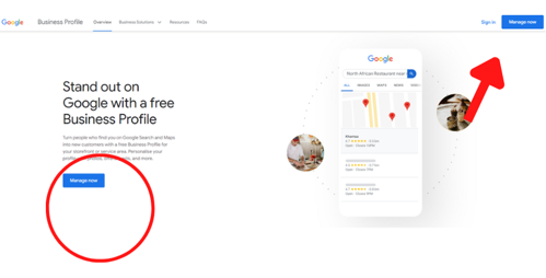 Google business account screen