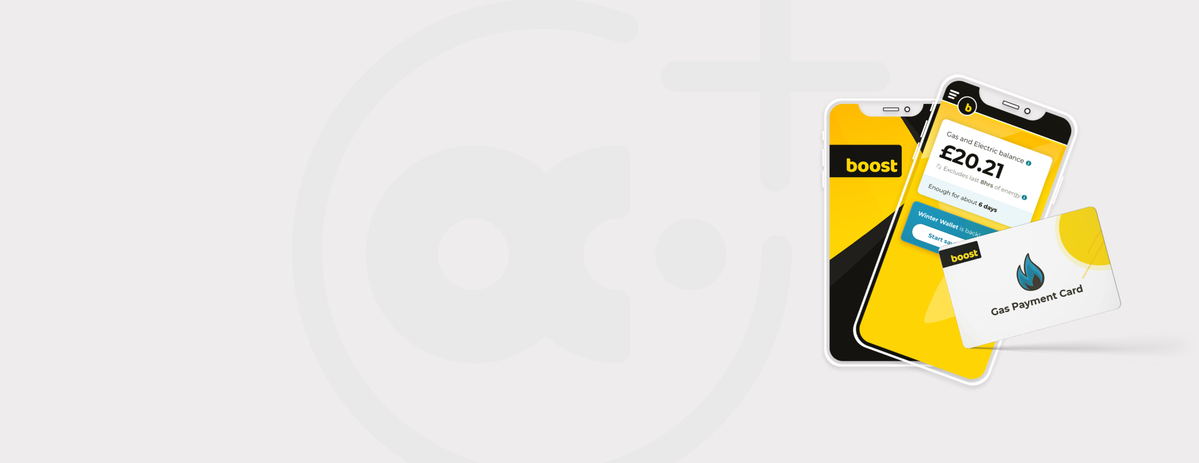 Boost energy payments cards in a circle on a grey background